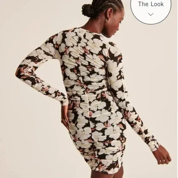 Abercrombie & Fitch Women's Long-Sleeve Ruched Mesh Mini Dress, Size M NWT - Picture 2 of 11